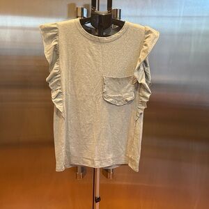 NWOT BiBi Green Heather Ruffle Sleeve Tee